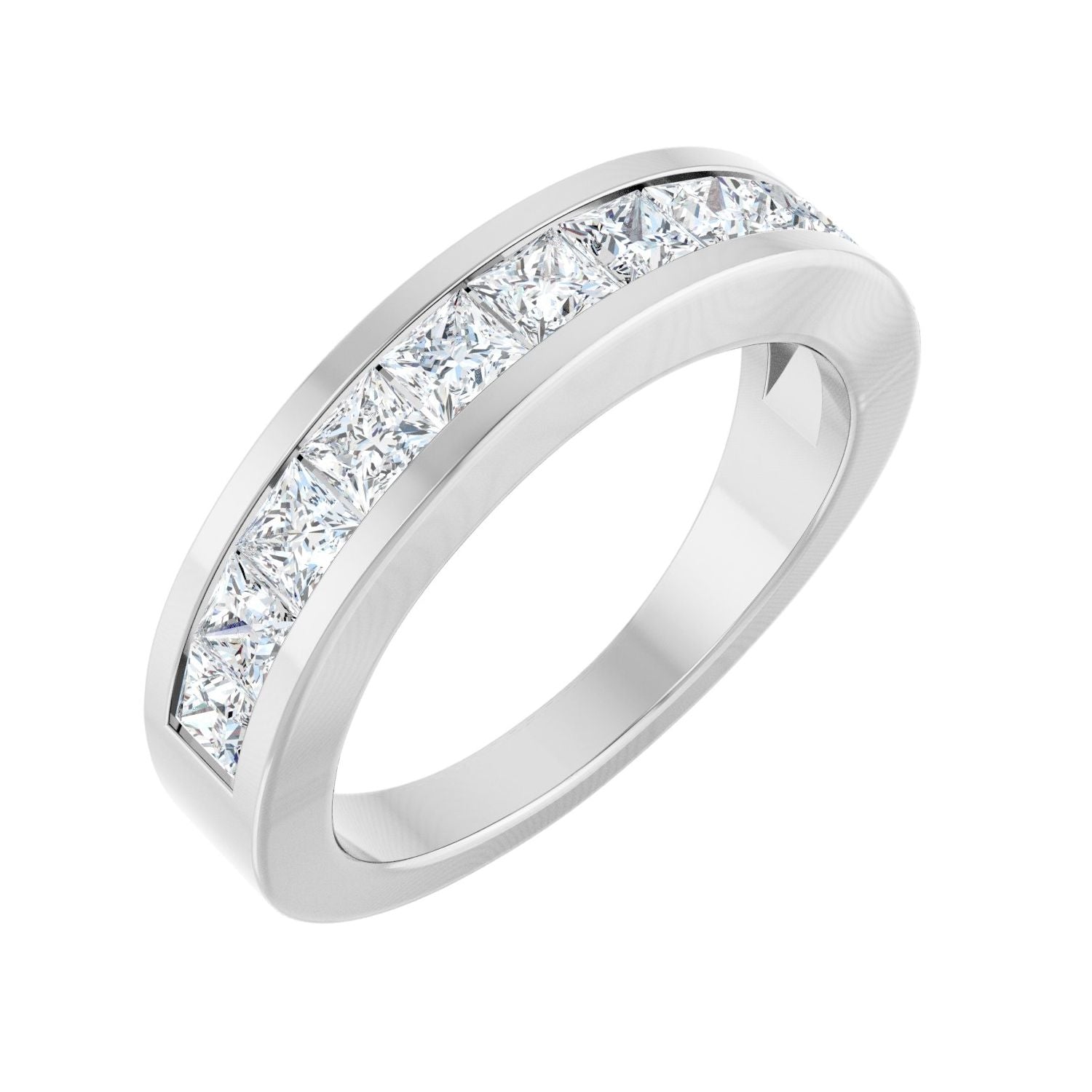 White Gold channel-set round diamond anniversary band with a flush row of natural round diamonds