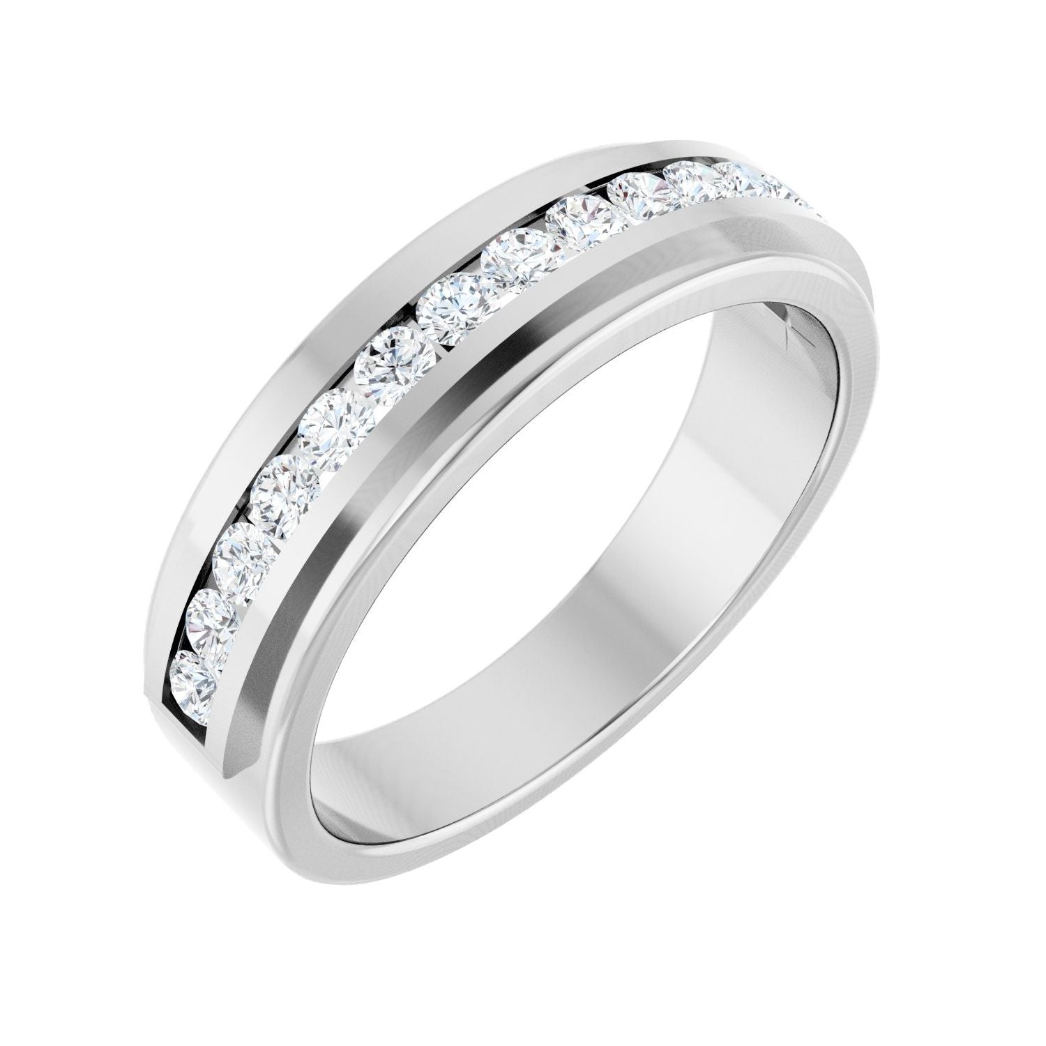 White Gold channel men's diamond wedding band, 0.62 ctw natural round diamonds