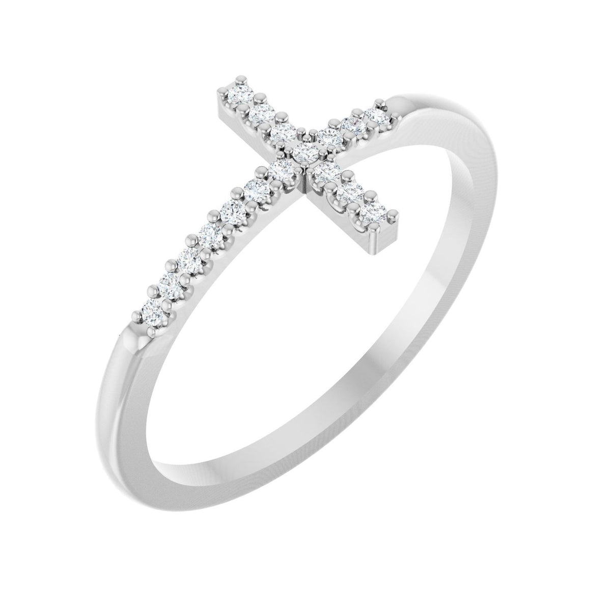 14K Gold Diamond Sideways Cross Ring in 14K White Gold