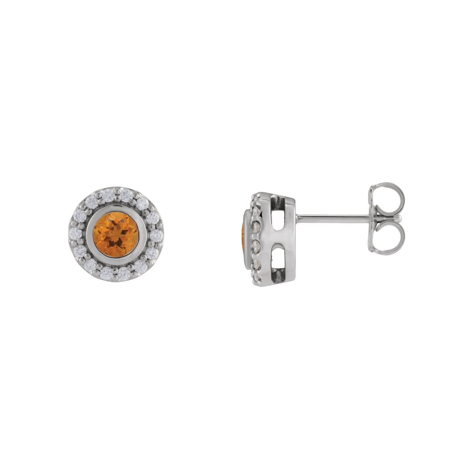 14K White Gold natural citrine round earrings