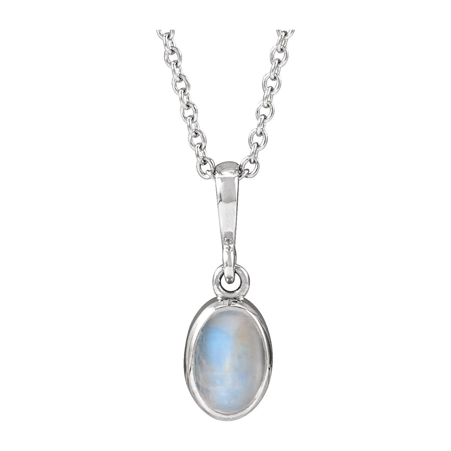 14K White Gold Rainbow Moonstone Cabochon Solitaire Necklace