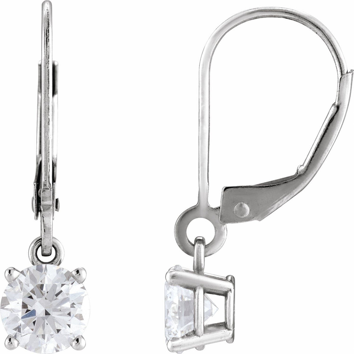 14K White Gold 4 ct tw Lab-Grown Diamond Solitaire Lever Back Earrings diamond earrings