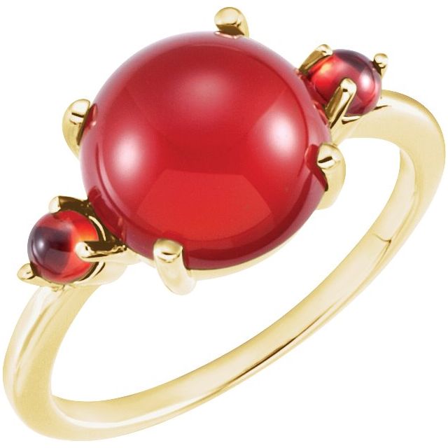 Round Opal Three-Stone Cabochon Ring