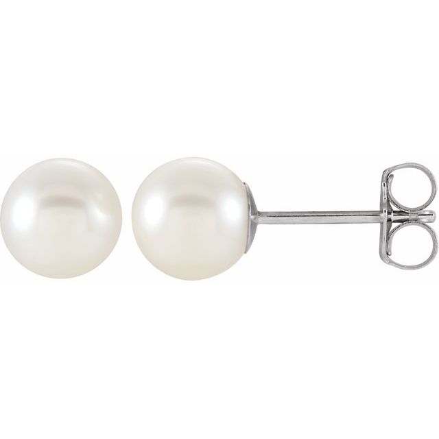 6mm white freshwater pearl stud earrings in 14k white gold
