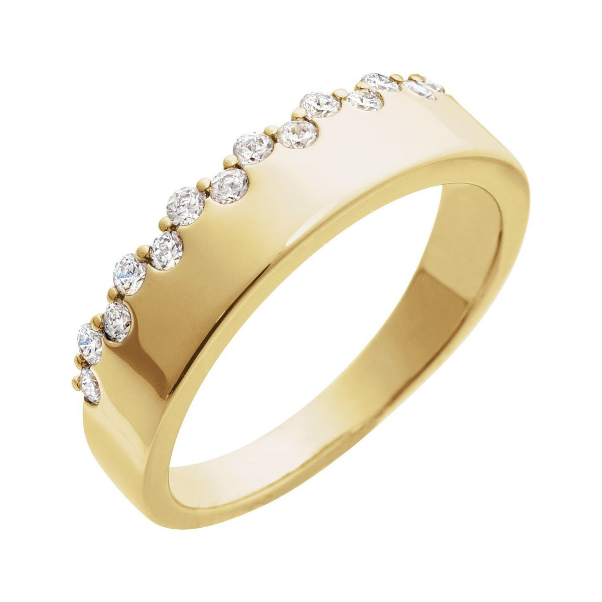 Round Right-Hand Natural Diamond Ring in 14K Yellow Gold