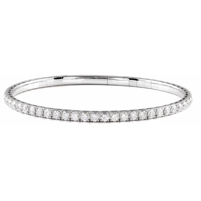 14K White Gold round lab-grown diamond flexible diamond bangle bracelet, G-H SI-I1