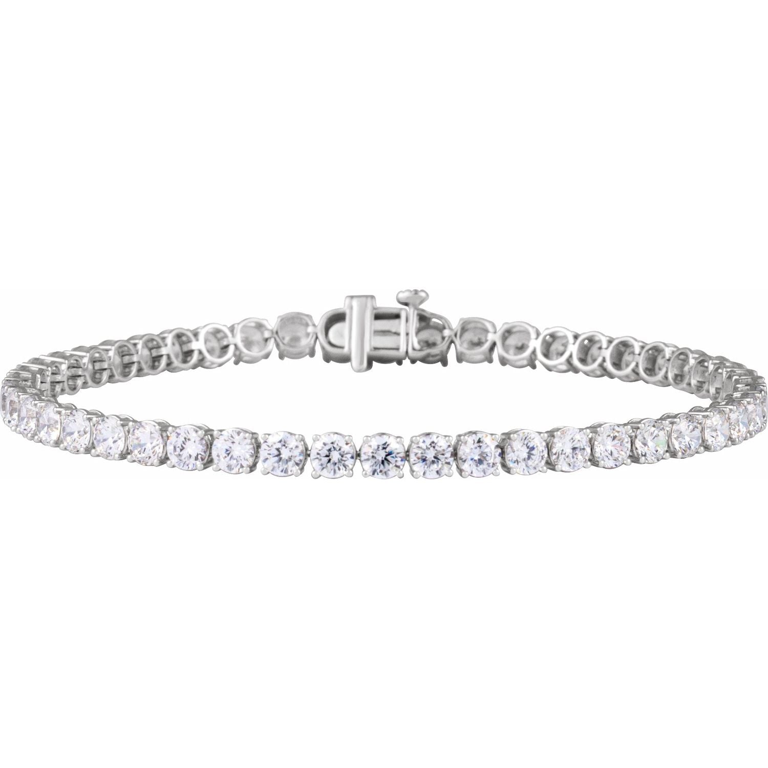 14K White Gold round lab-grown diamond lightweight diamond line bracelet, G-H SI-I1