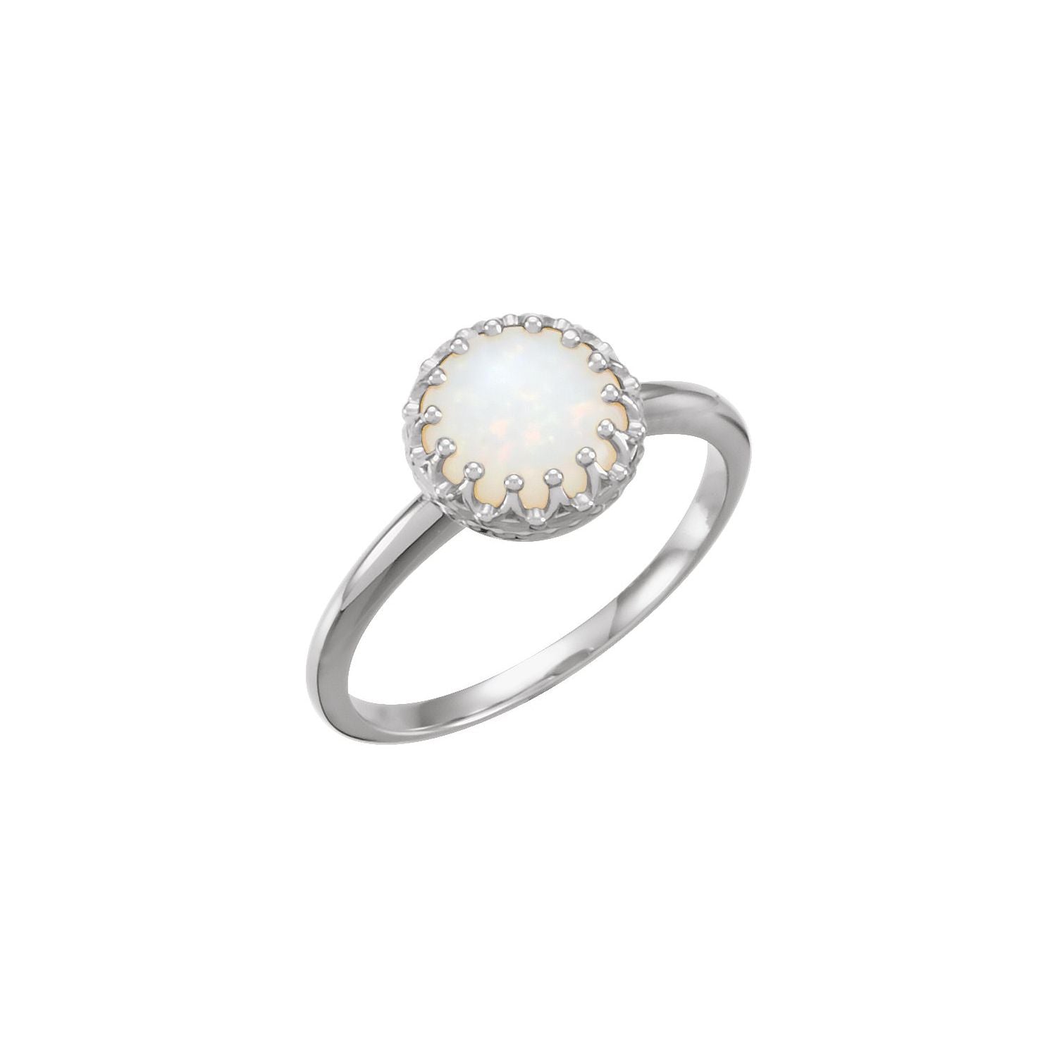 Opal Crown Cabochon Ring in 14K White Gold - natural opal