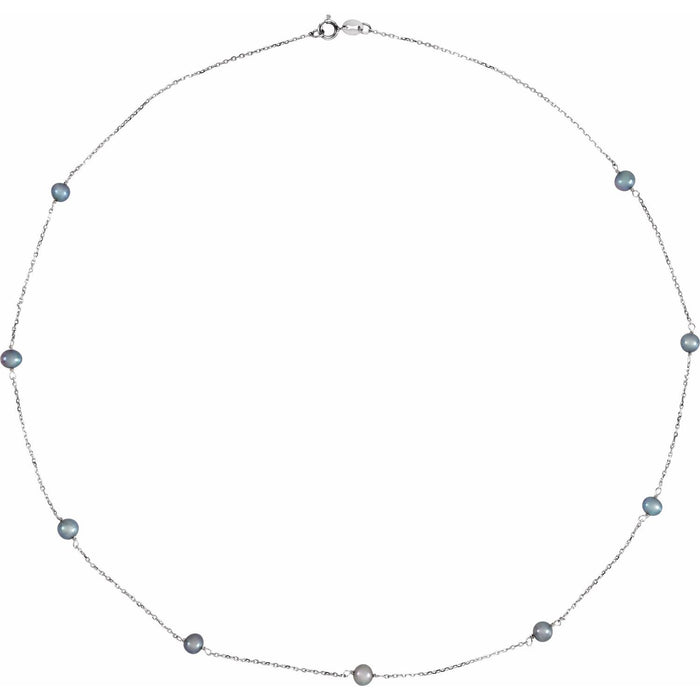 Black Freshwater Pearl 9-Station Necklace in 14K White Gold