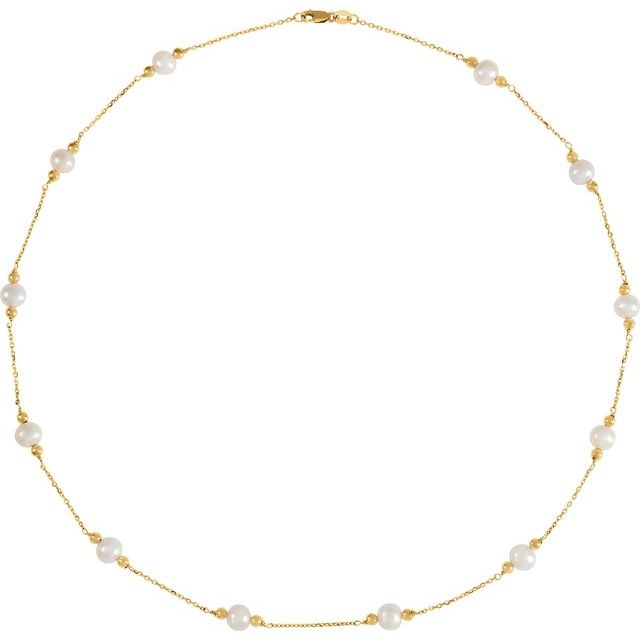 freshwater pearl & bead station necklace in 14k yellow gold