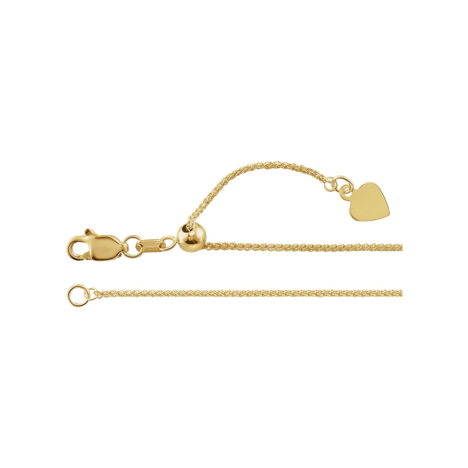 14K Yellow Gold 1 mm adjustable wheat necklace