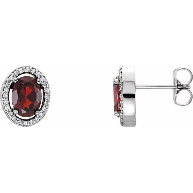 january garnet oval diamond-accented earrings in 14k white gold
