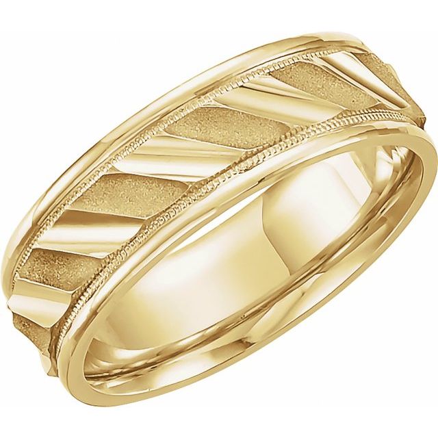 Diagonal-Groove Milgrain Men's Wedding Band, 6.75 mm width