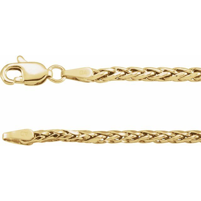3mm wheat chain necklace in 14k yellow gold, 16 inch