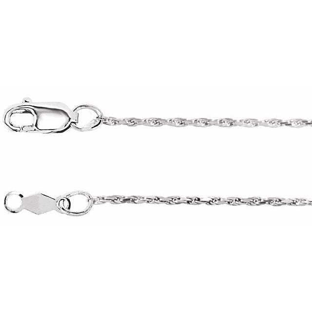 1mm diamond-cut rope chain necklace in 14k white gold, 16 inch