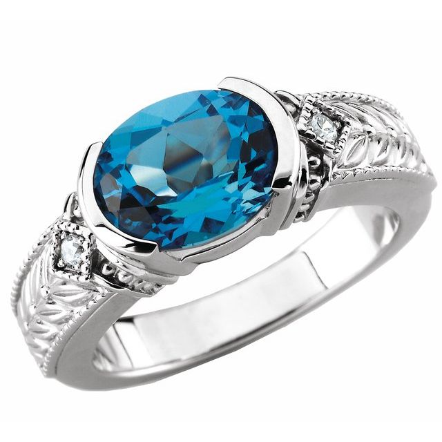 Oval Amethyst Half-Bezel Leaf Ring