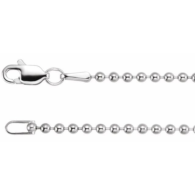1.8mm bead chain necklace in 14k white gold, 16"