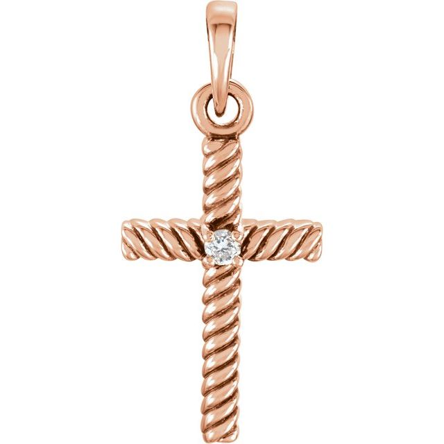 petite diamond cross pendant in 14k rose gold