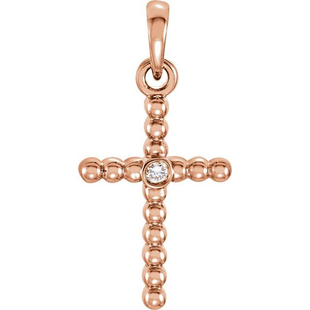 diamond beaded cross pendant in 14k rose gold