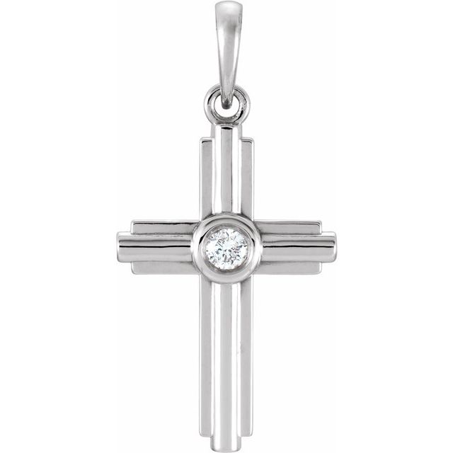bright-set diamond cross pendant in 14k white gold