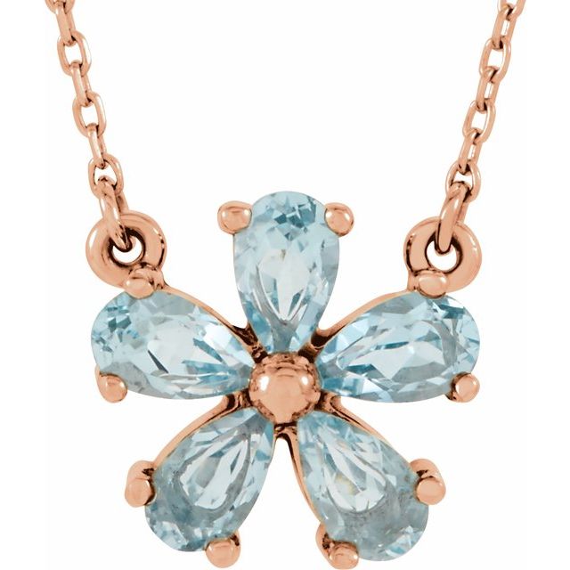 november sky blue topaz pear rose gold flower necklace in 14k rose gold
