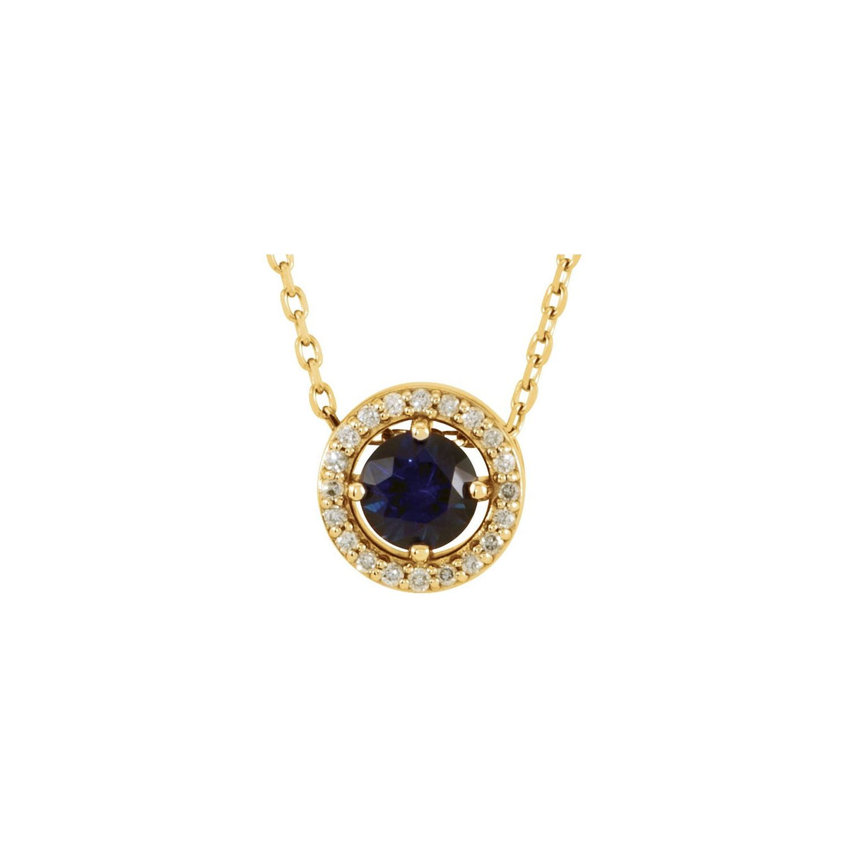 september blue sapphire round birthstone necklace in 14k yellow gold