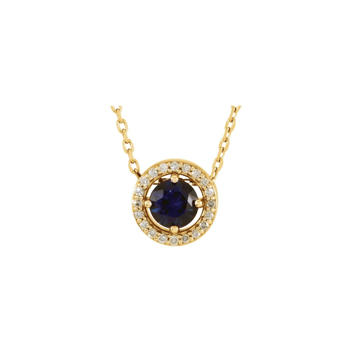 Blue Sapphire Round birthstone necklace in 14K Yellow Gold