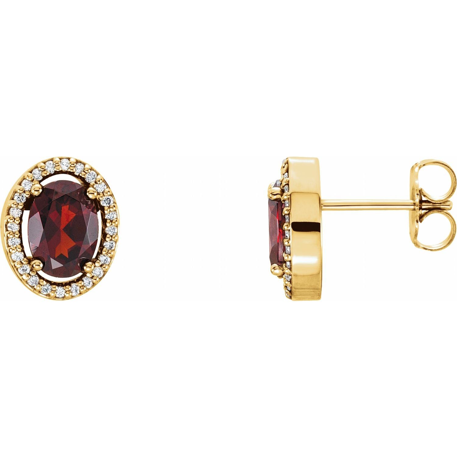 January Garnet Oval Diamond-Accented Earrings (1/8 ct tw) in 14k Yellow Gold