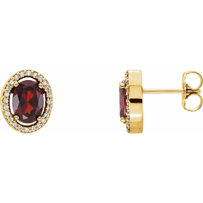 January Garnet Oval Diamond-Accented Earrings (1/8 ct tw) in 14k Yellow Gold