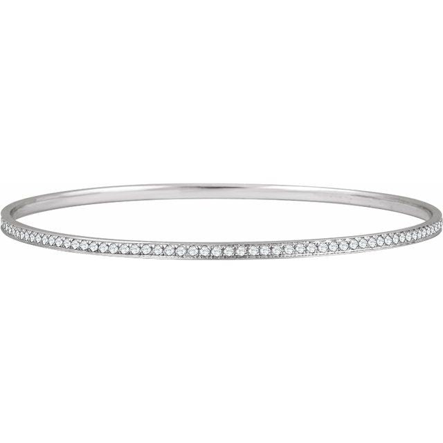 shared-prong diamond bangle bracelet in 14k white gold