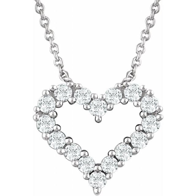 diamond pavé heart necklace in 14k white gold