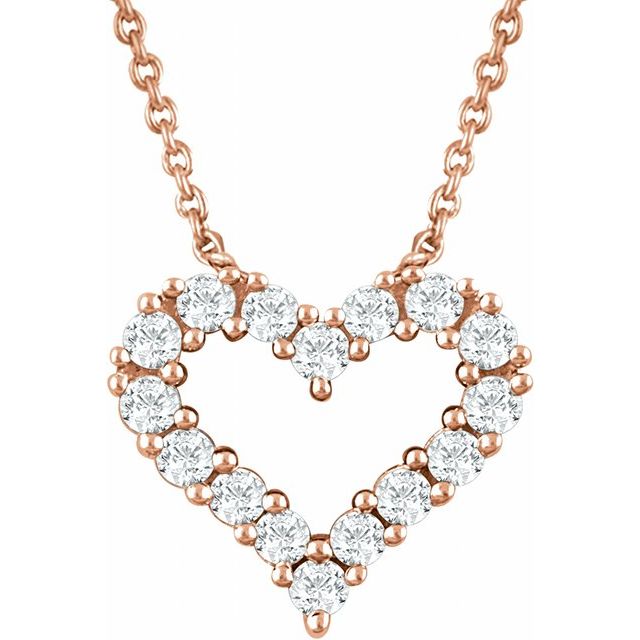 diamond pavé heart necklace in 14k rose gold