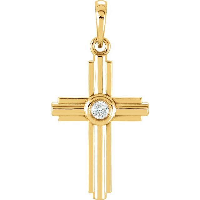 bright-set diamond cross pendant in 14k yellow gold