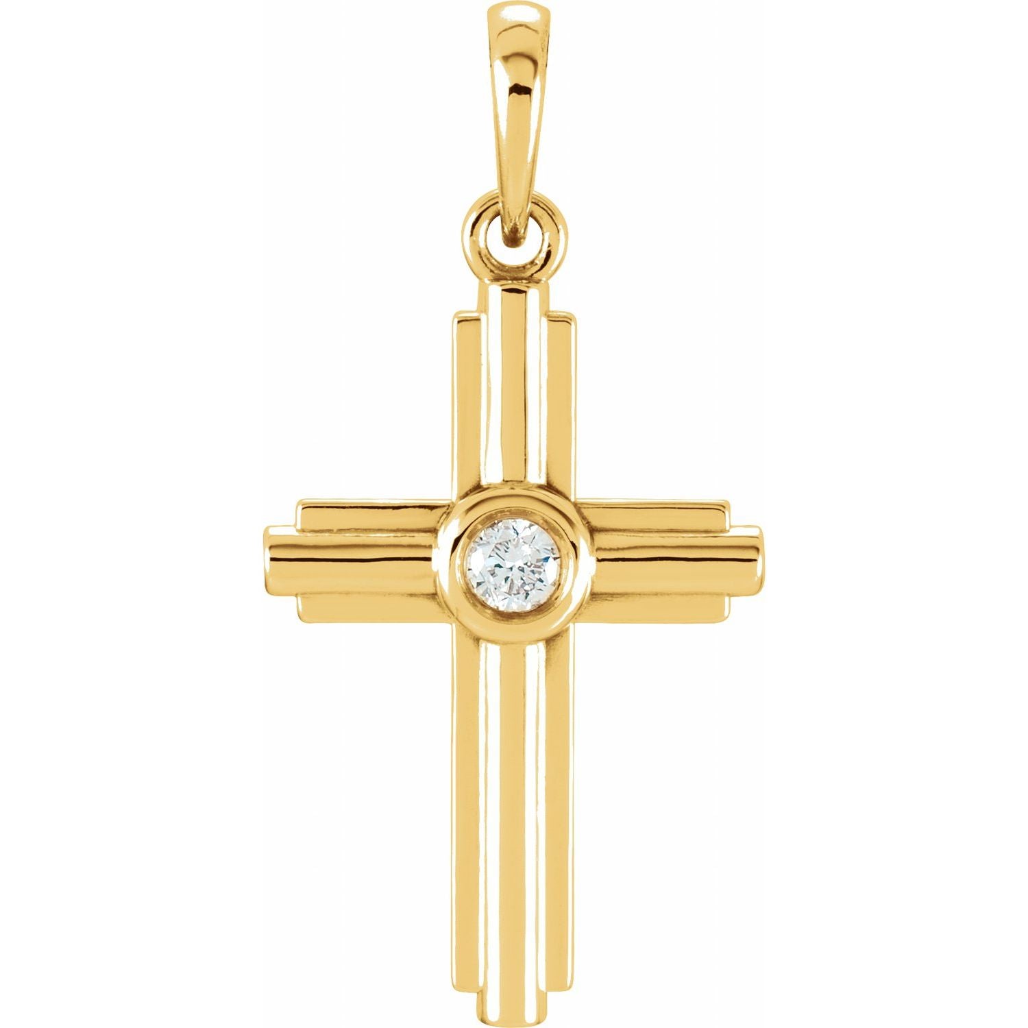 Bright-Set Diamond Cross Pendant in 14K Yellow Gold