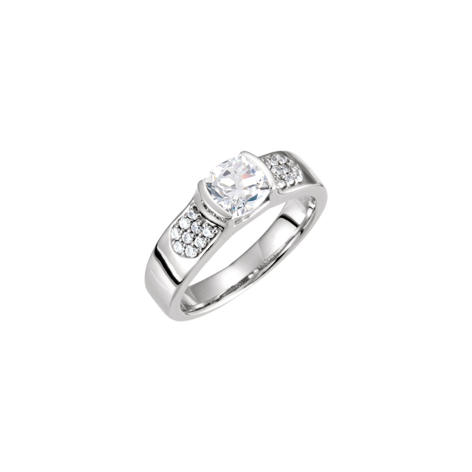 1.4 ct Cushion Lab-Grown Diamond Wide Half-Bezel Engagement Ring