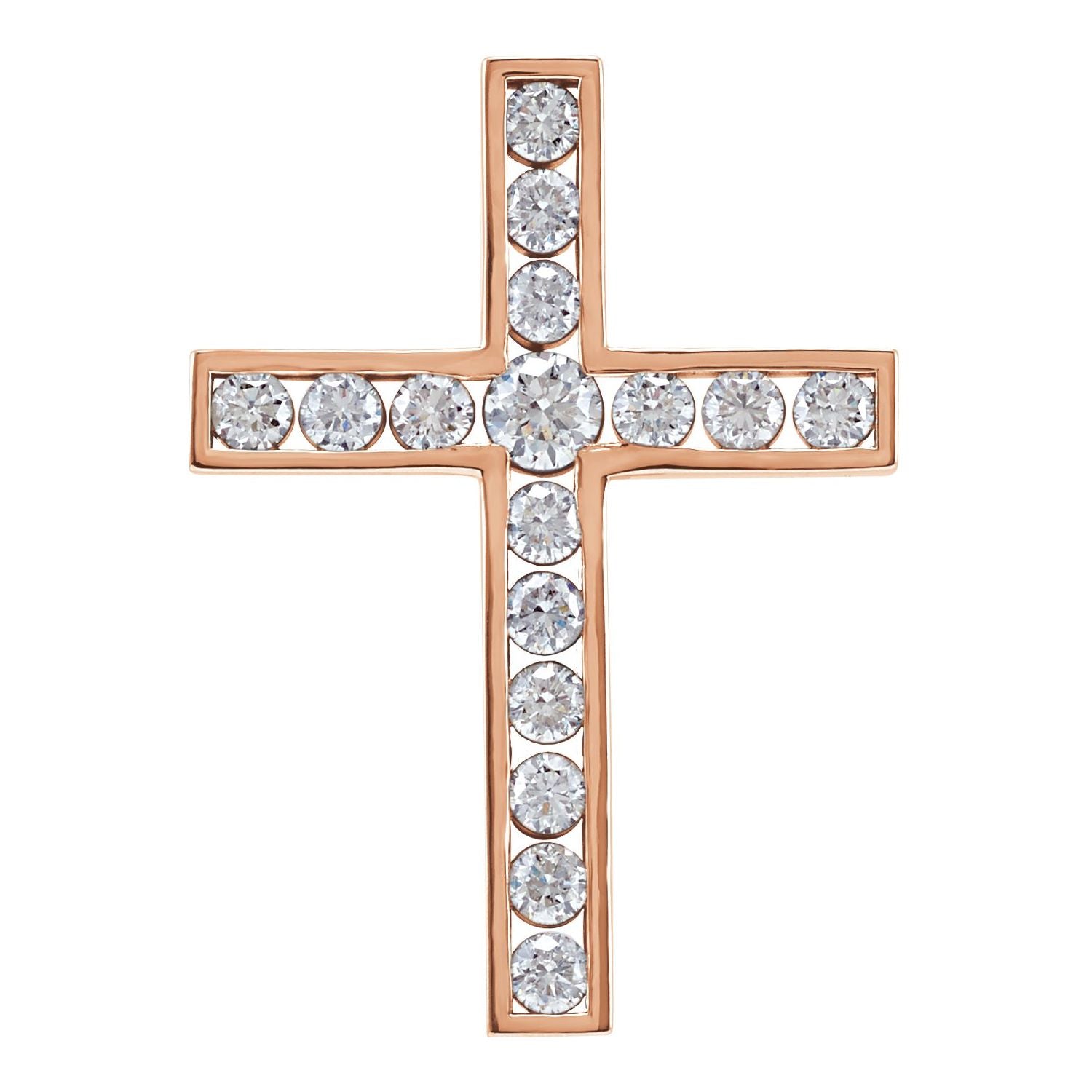 One-Carat Pave Diamond Cross Pendant in 14K Rose Gold