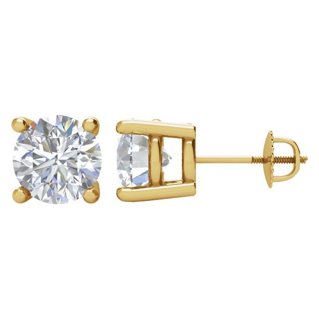 2 ct round diamond solitaire stud earrings in 14k yellow gold