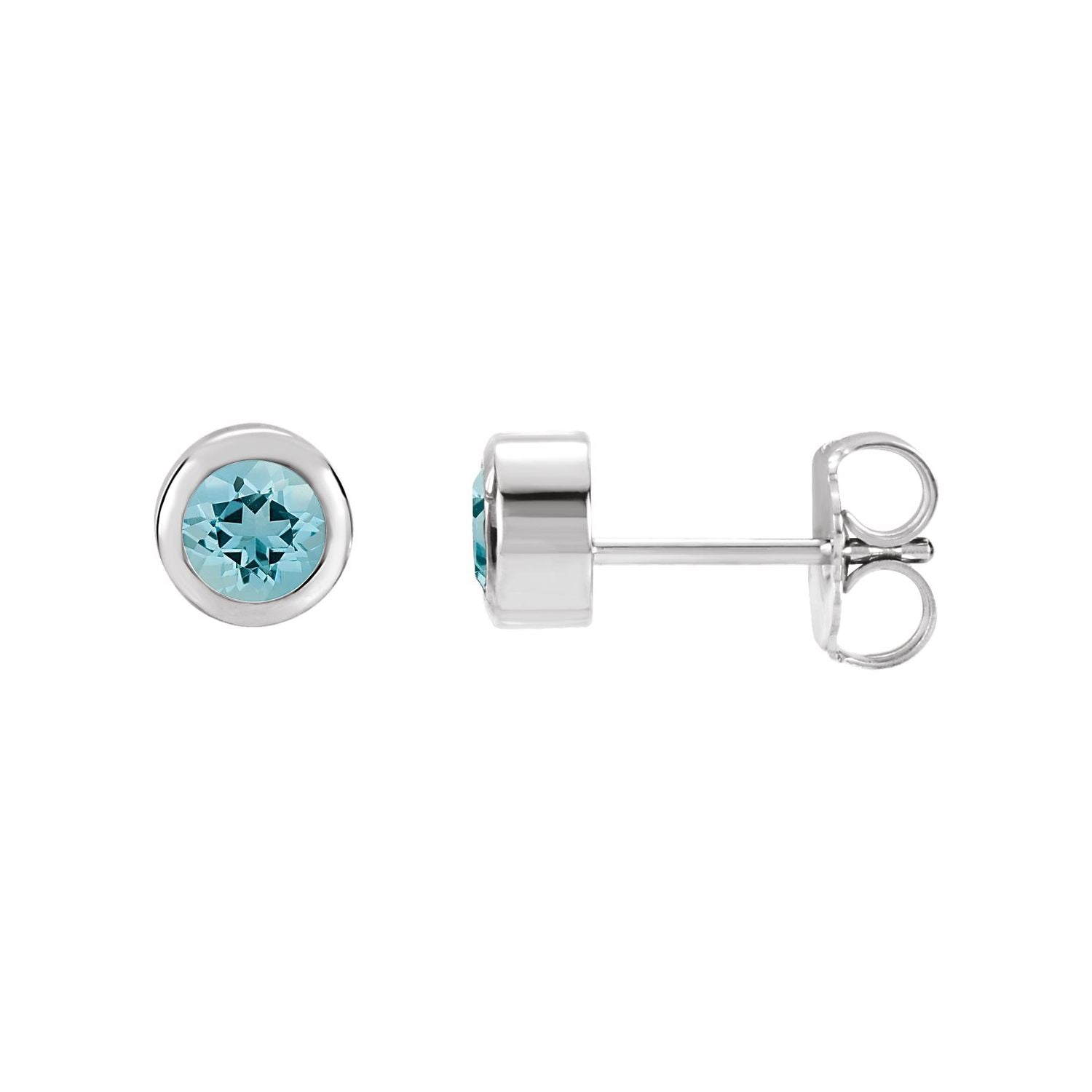 14K White Gold natural aquamarine round earrings