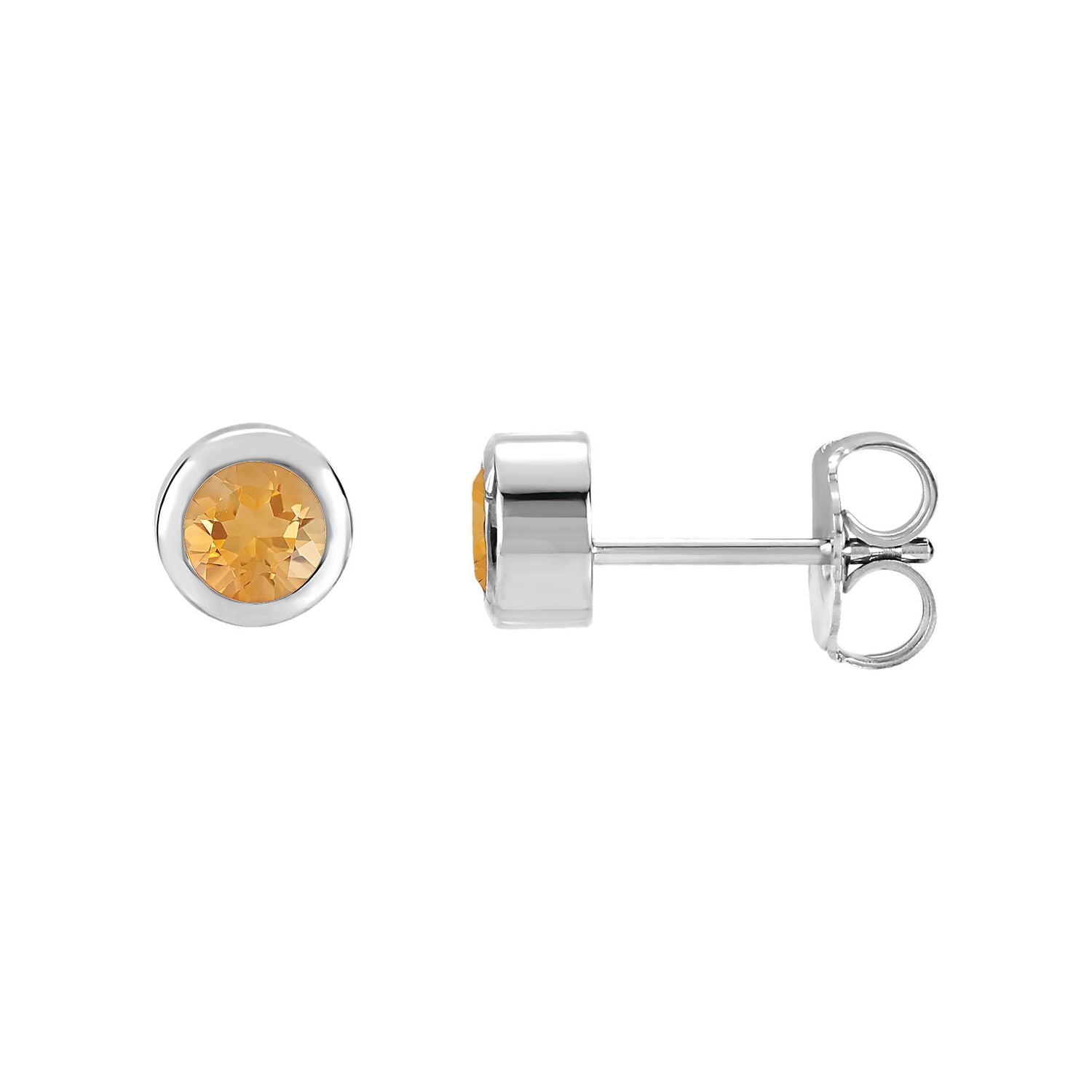 14K White Gold natural citrine round earrings