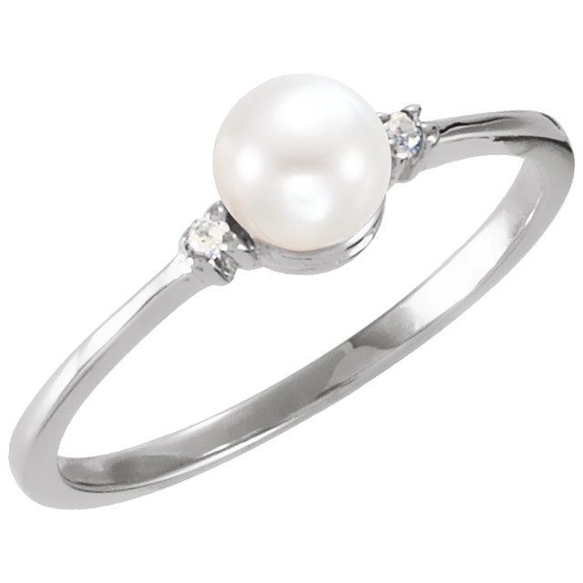 cultured pearl & diamond accent ring in 14k white gold