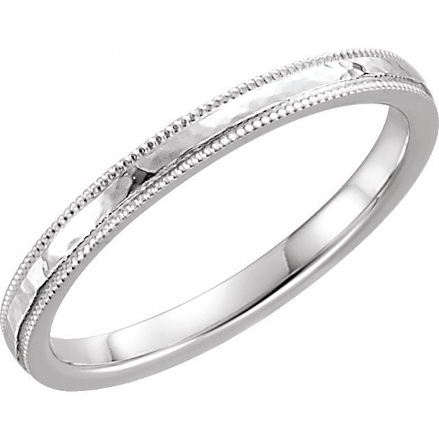 2mm milgrain-edge flat stacking band in 14K White Gold