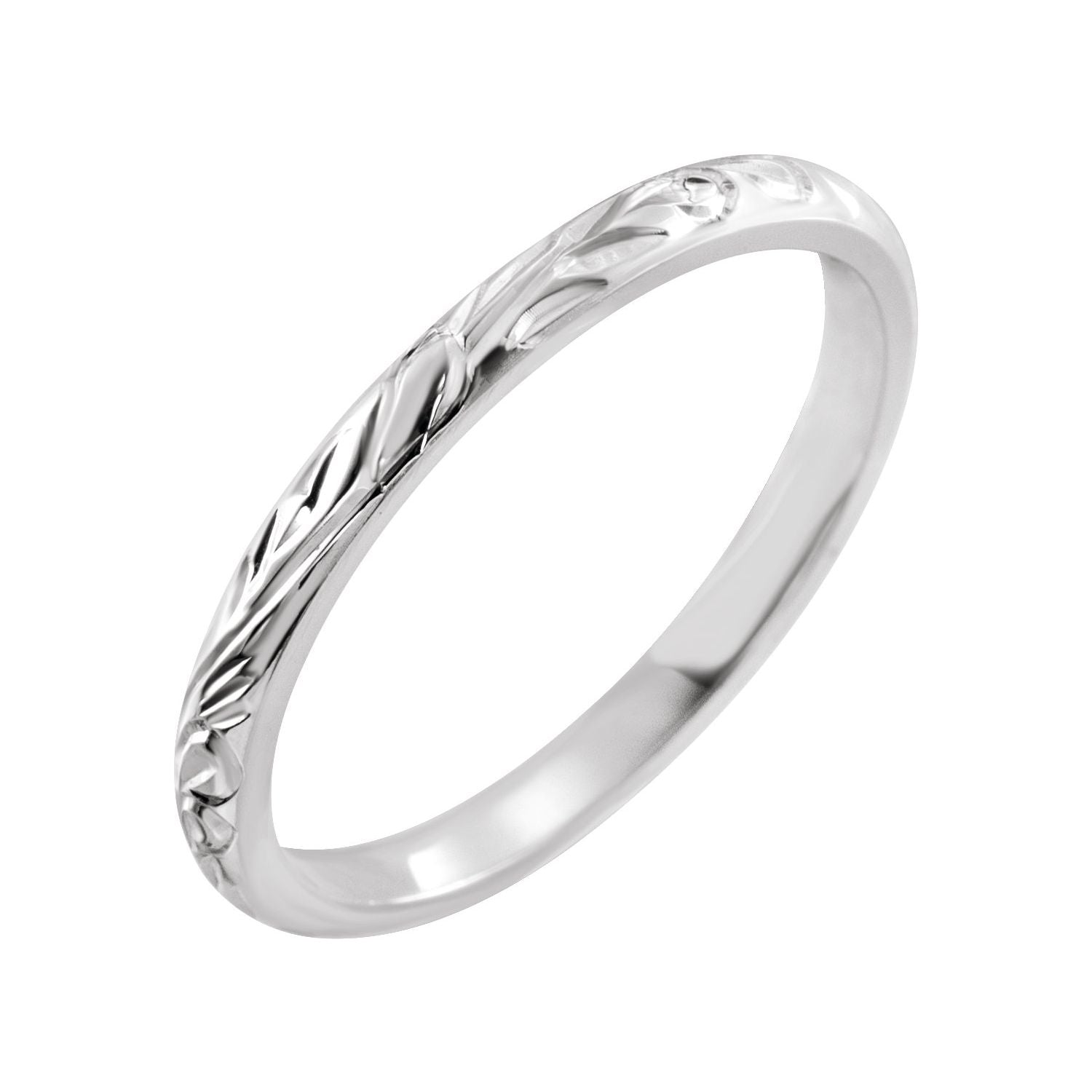 2mm Hand-Engraved Platinum Stacking Band in White Gold