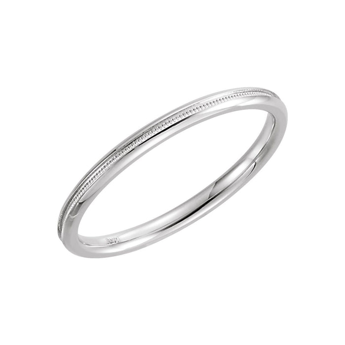 2mm Milgrain Comfort-Fit Stacking Band in White Gold