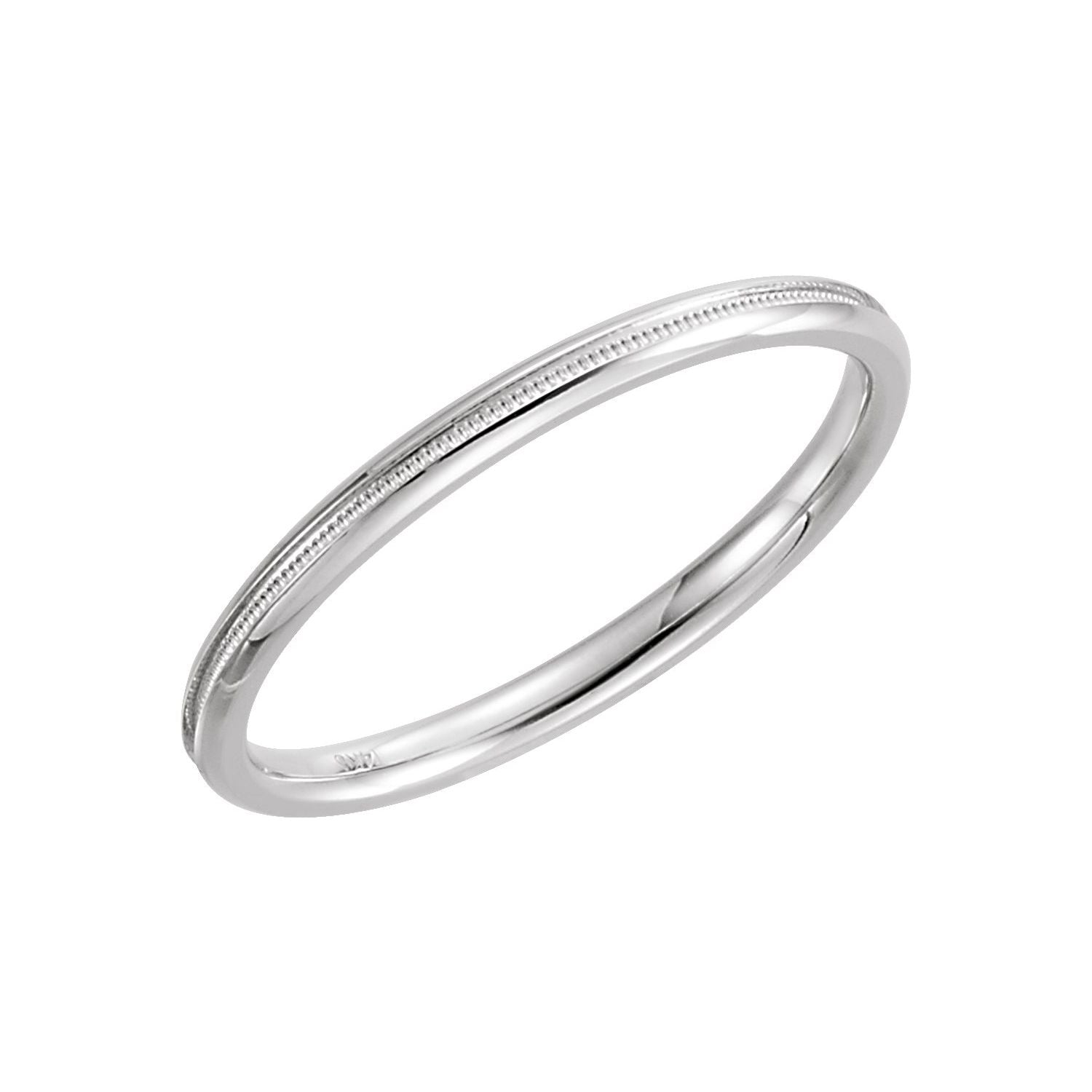 2mm Milgrain Comfort-Fit Stacking Band in White Gold