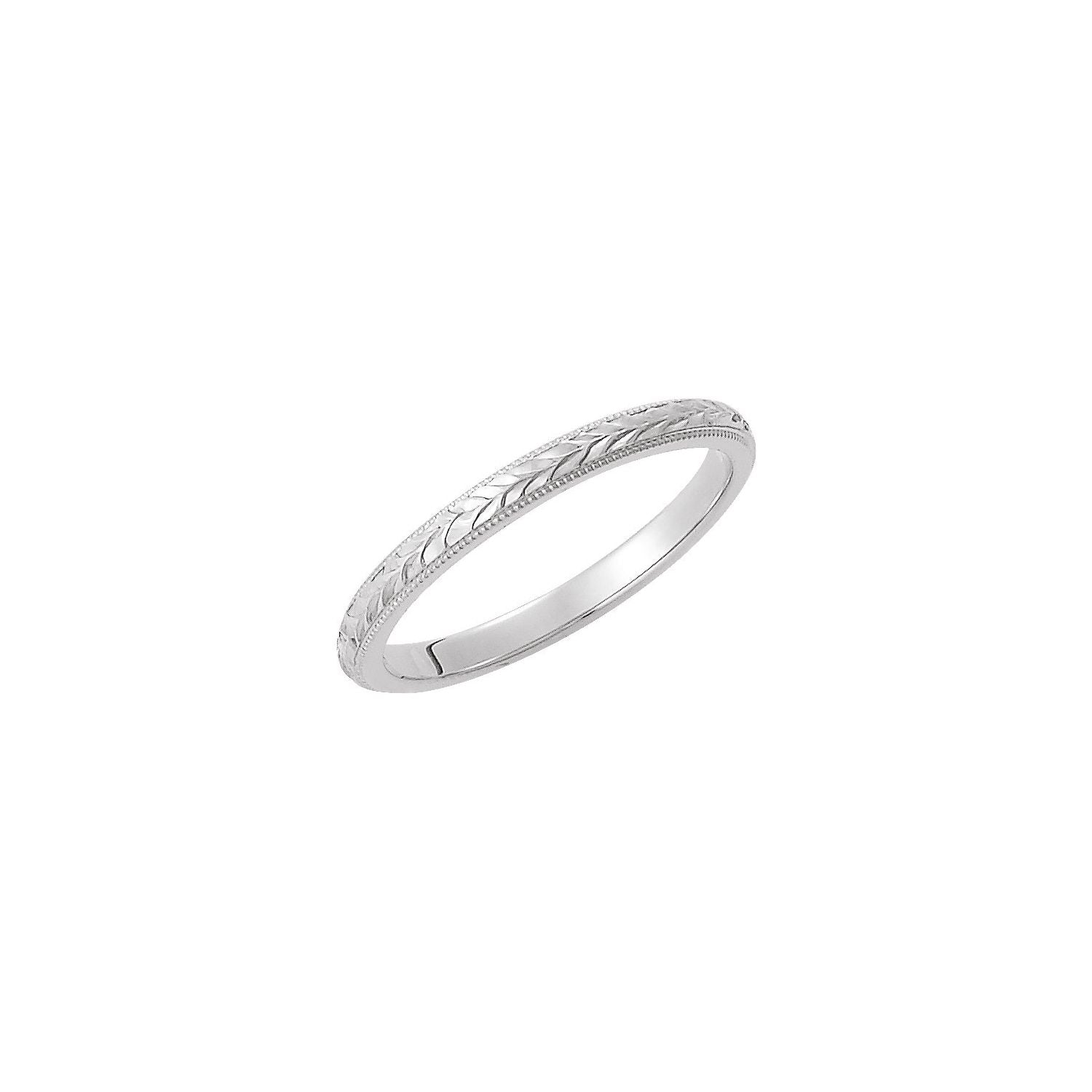 2mm Wheat-Pattern Engraved Stacking Band in White Gold