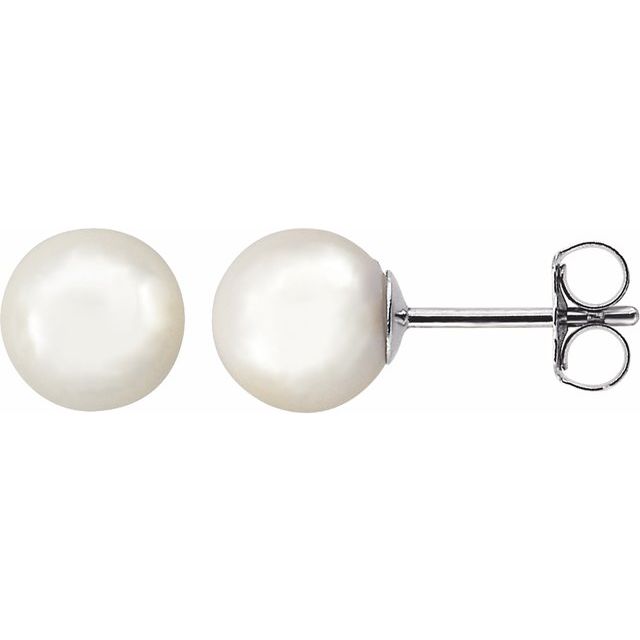 7mm white akoya pearl stud earrings in 14k white gold