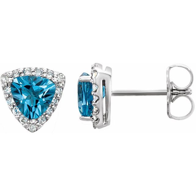 november swiss blue topaz trillion diamond earrings in 14k white gold
