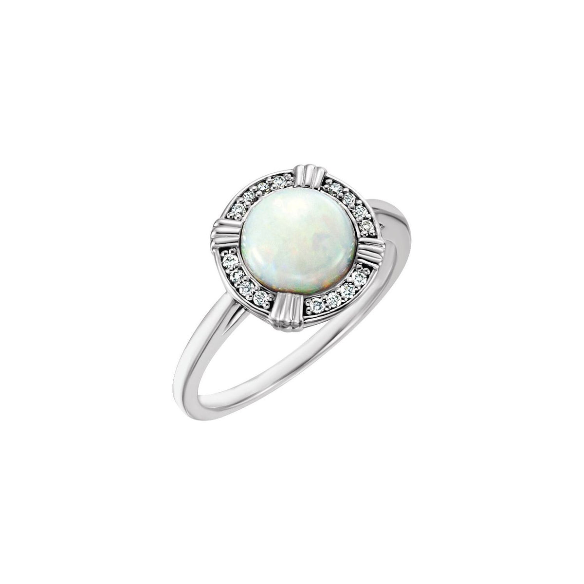 Opal & Diamond Butterfly Ring in 14K White Gold - natural opal