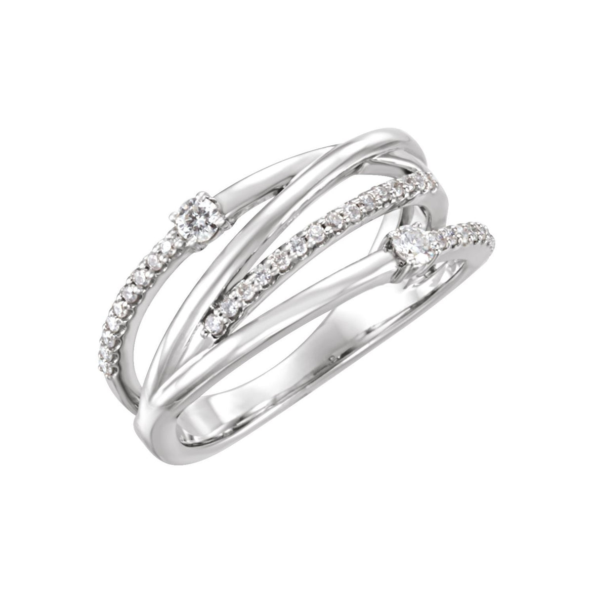 Round Bypass Natural Diamond Ring in 14K White Gold