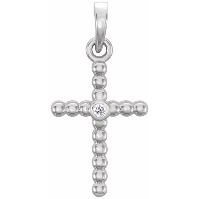 diamond beaded cross pendant in 14k white gold